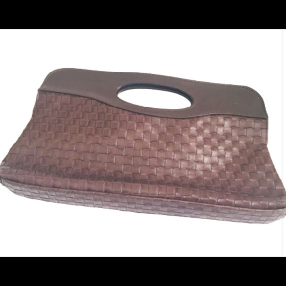 GEORGE Rattan/Wicker Vegan/Faux Leather Hand Held Clutch Dark Brown One Size - Picture 3 of 4